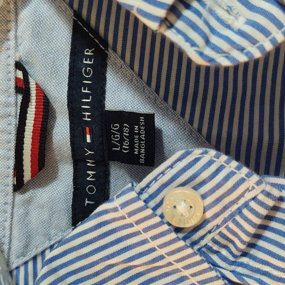 Boy's Blue and White Pinstripe Tommy Hilfiger Shirt, Size Large (16-18) - Picture 2 of 3